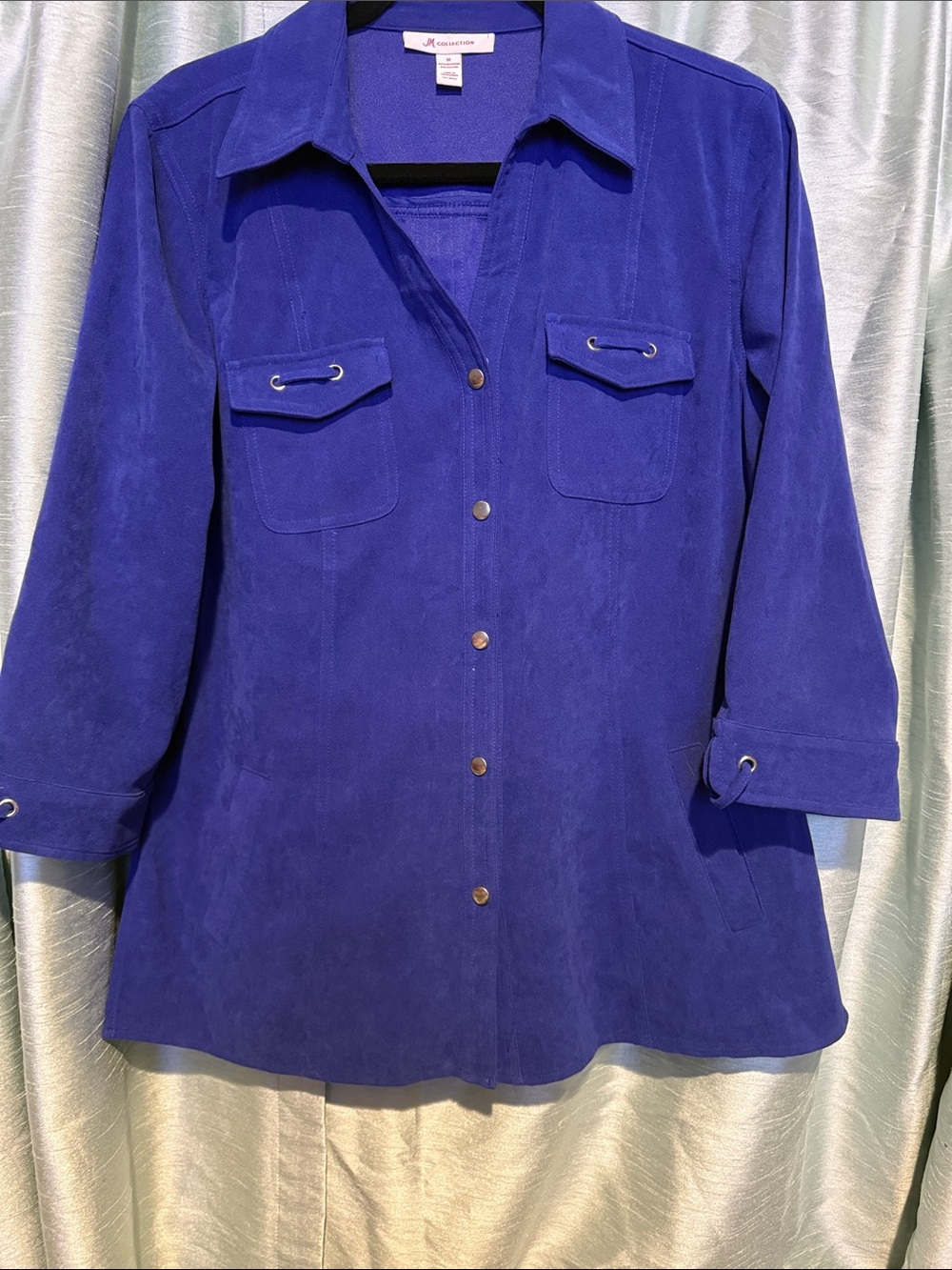 JM Collection Cobalt Blue Suede Snap-Front Utility Jacket